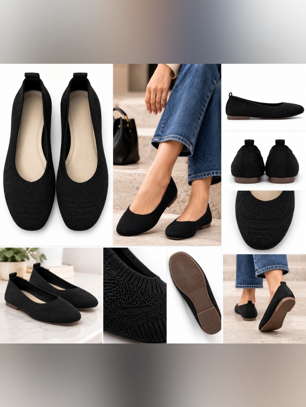 Black Knit Ballet Flats - Comfortable Everyday Slip-Ons Unbranded